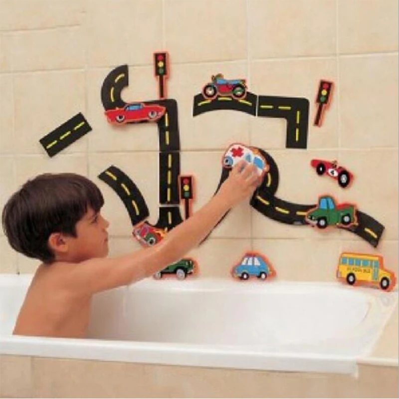 

Baby Toys Flexible Road Track Car Stick Bath Toy Kids Bathroom Bathtub Soft Paste Early Education DIY Sticker Puzzles Toys EVA