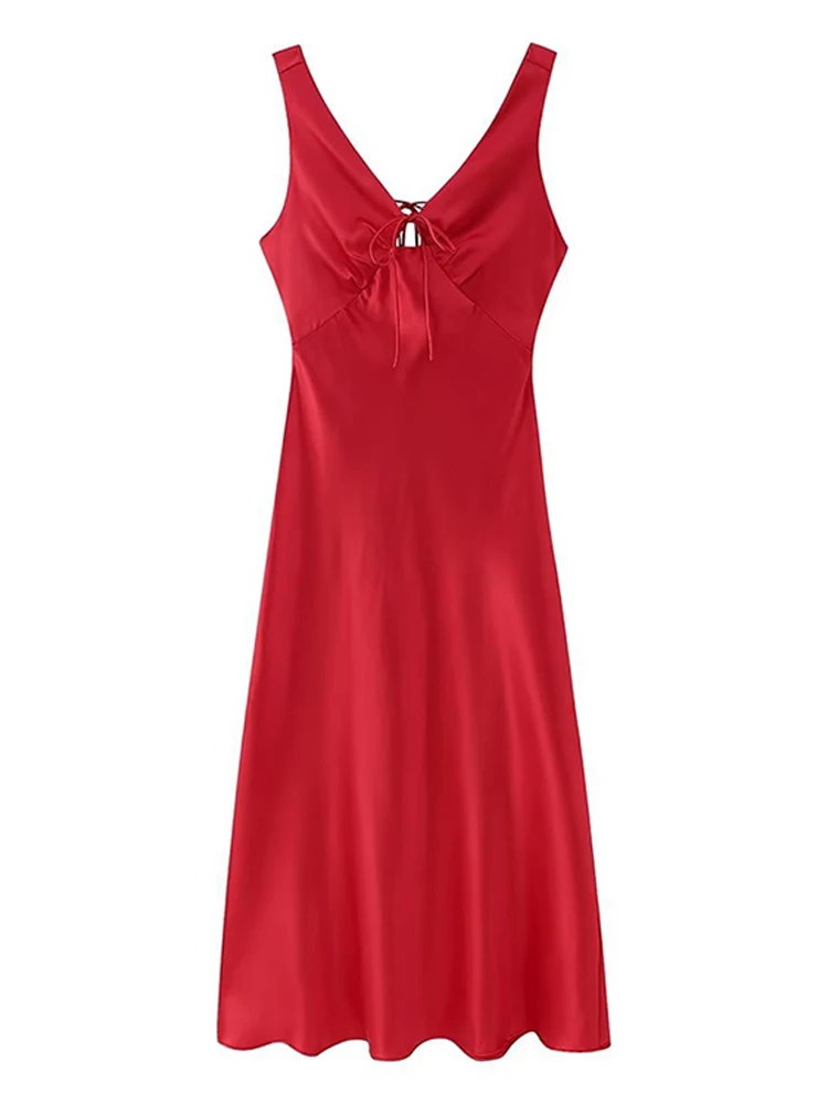 V Neck Hollow OutSling Midi Dress Sexy Chic Backless Sleeveless Lace Up Vestidos Elegant Solid A Line Party Evening Dresses
V Neck Hollow OutSling Midi Dress Sexy Chic Backless Sleeveless Lace Up Vestidos Elegant Solid A Line Party Evening Dresses