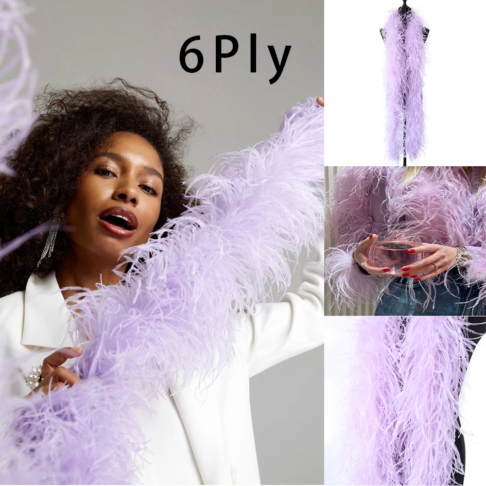 

3/6/10 Ply Ostrich Feathers Trims Boa Sewing Dress Scarf Shawl White Plumas DIY Carnival Wedding Party Plumes Decor 2M Wholesale