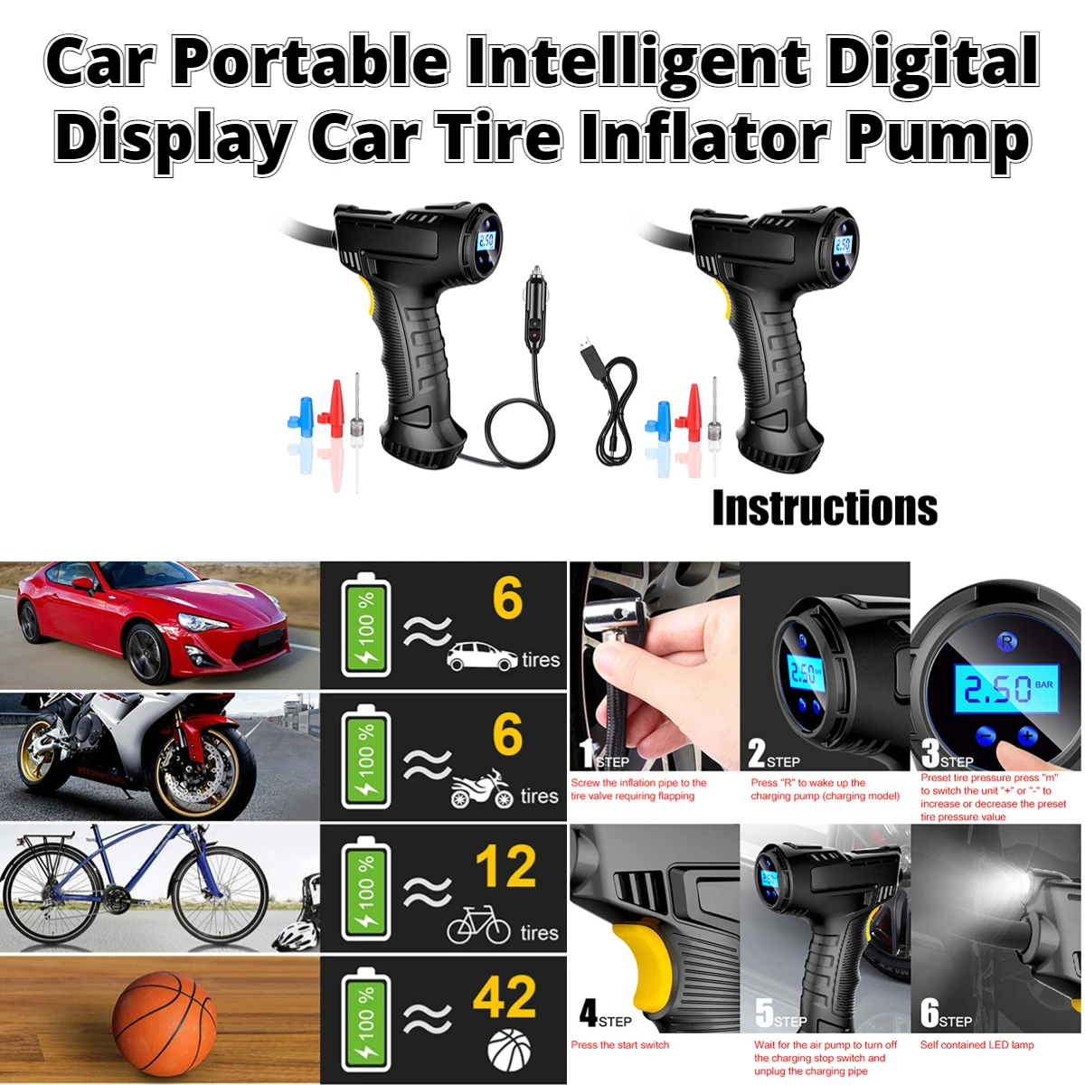 120W Air Compressor Tire Inflator Intelligent Digital Display Tire Inflator Air Compressor Tyre Pressure Detection Equipment
120W Air Compressor Tire Inflator Intelligent Digital Display Tire Inflator Air Compressor Tyre Pressure Detection Equipment