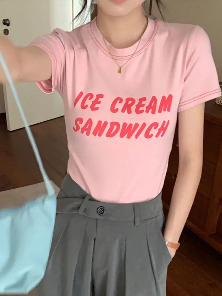4colors 2023 summer korean style Letter Print short sleeve Skinny tops for womens Vintage tshirts womens tee shirt femme (X2465
4colors 2023 summer korean style Letter Print short sleeve Skinny tops for womens Vintage tshirts womens tee shirt femme (X2465