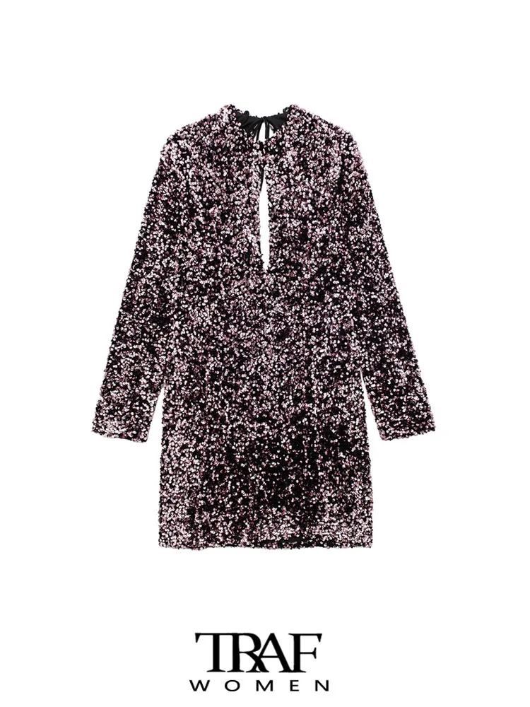 TRAF Women Fashion With Tied Sequins Velvet Mini Dress Vintage Long Sleeve Back Open Female Dresses Vestidos Mujer
TRAF Women Fashion With Tied Sequins Velvet Mini Dress Vintage Long Sleeve Back Open Female Dresses Vestidos Mujer