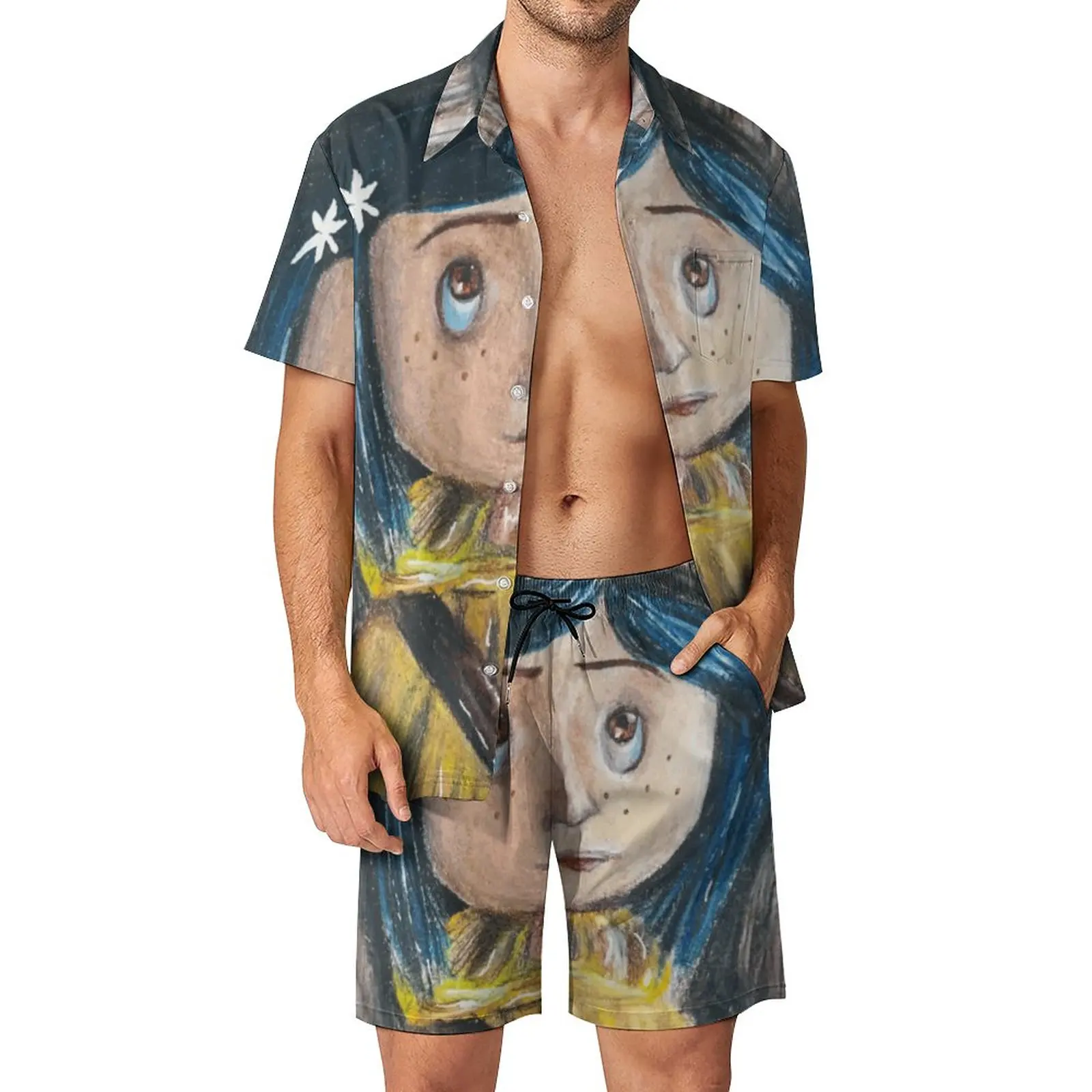 Coraline Fitness Outdoor Men Sets Halloween Haunted Drawings Spooky Cartoon Casual Shirt Set Summer Shorts Two-piece Trendy Suit
Coraline Fitness Outdoor Men Sets Halloween Haunted Drawings Spooky Cartoon Casual Shirt Set Summer Shorts Two-piece Trendy Suit