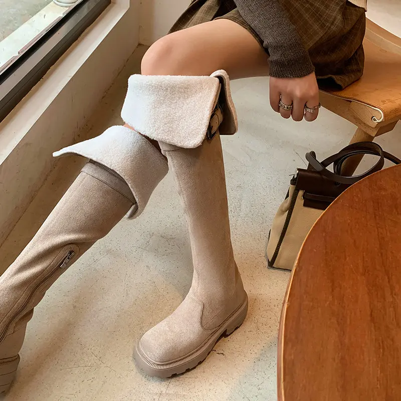 Quality Made Suede Leather Warm Plush Fur Lined Women Snow Boots Chunky High Heels Wide Calves Over-the-knee Overknees Shoes
Quality Made Suede Leather Warm Plush Fur Lined Women Snow Boots Chunky High Heels Wide Calves Over-the-knee Overknees Shoes