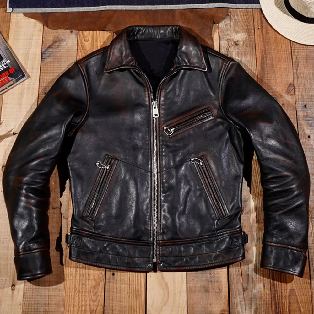 Designer Vicissitudes Retro Horseskin Leather Jacket Coat Men Genuine Leather Coat Heavy Metal Vintage Overcoat Winter Style
Designer Vicissitudes Retro Horseskin Leather Jacket Coat Men Genuine Leather Coat Heavy Metal Vintage Overcoat Winter Style