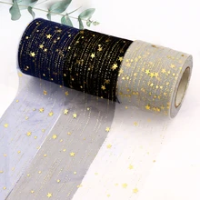 6cm 25yards Starry Tulle Golden Star Dots Mesh Ribbon Tape for DIY Handmade Crafts Hairbow Baking Cake Topper Princess Ornament