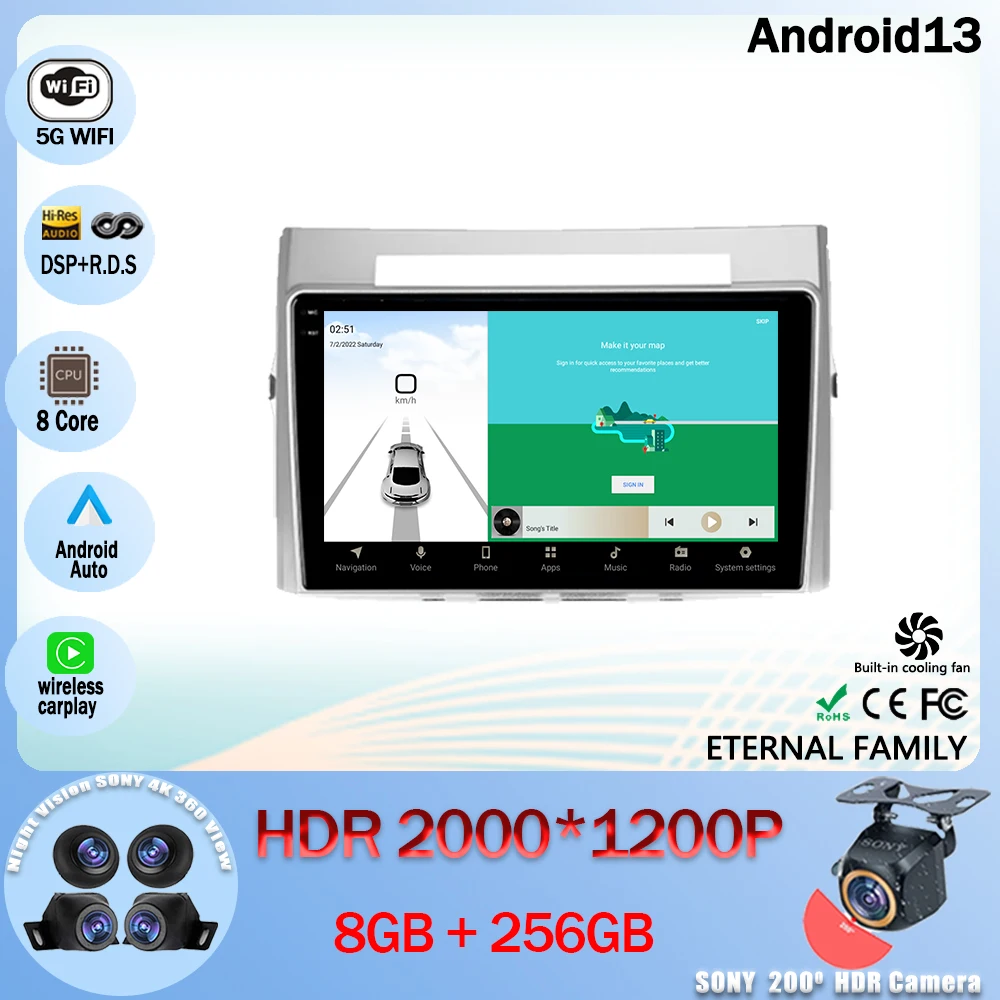 

Android 13 автомобильный радиоприемник, мультимедийный видеоплеер, навигация GPS для Toyota Corolla Verso AR10 2004 - 2009 годов, искусственное пространство, Wi-Fi, BT, 4G, ЦП, HDR