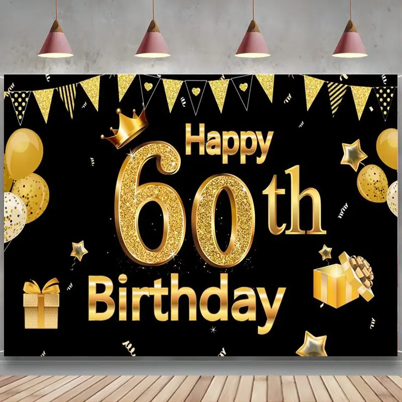 60th Birthday Banner Men Women Party Decoration Supplies Backdrop Large Black Gold Poster Photo Booth Background Indoor Outdoor
60th Birthday Banner Men Women Party Decoration Supplies Backdrop Large Black Gold Poster Photo Booth Background Indoor Outdoor