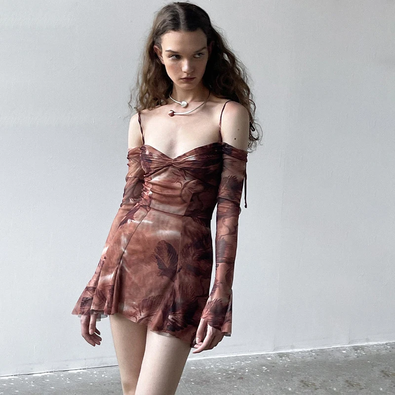 Summer 2022 Elegant Off Shoulder Mesh Y2K Print Mini Skinny Dress Sexy Women's Long Sleeve Party Dress Club Elegant Set
Summer 2022 Elegant Off Shoulder Mesh Y2K Print Mini Skinny Dress Sexy Women's Long Sleeve Party Dress Club Elegant Set