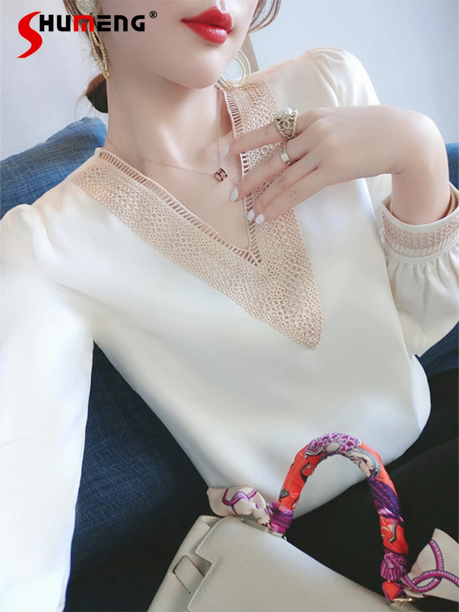 Elegant Long Sleeve Shirt Women's Design Sense V-neck Stitching Blouse Spring Autumn New Satin Inner Wear Temperament Top
Elegant Long Sleeve Shirt Women's Design Sense V-neck Stitching Blouse Spring Autumn New Satin Inner Wear Temperament Top