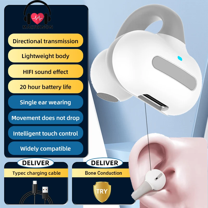 NEW TWS Wireless Bluetooth Headphones Bone Conduction Headset HiFi Stereo Ear Clip on Ear Earring Sports Earbuds With Microphone
NEW TWS Wireless Bluetooth Headphones Bone Conduction Headset HiFi Stereo Ear Clip on Ear Earring Sports Earbuds With Microphone
