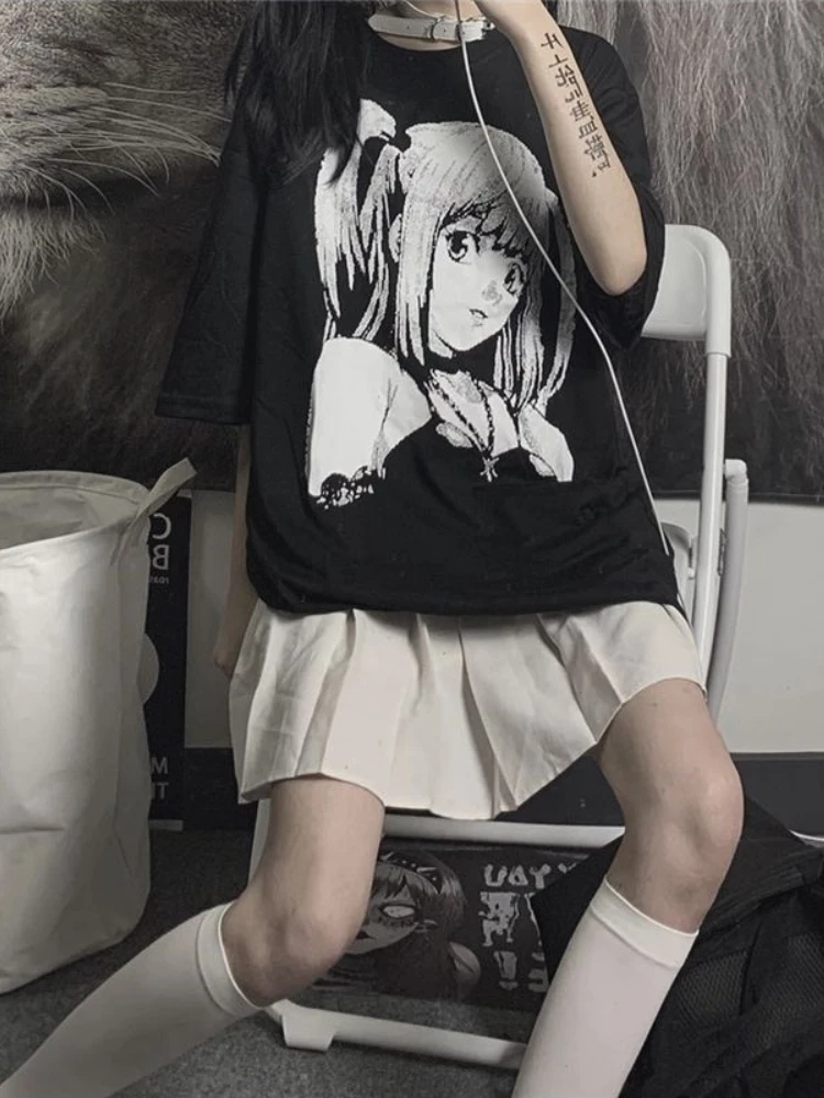 Deeptown Japan Style Anime Print T Shirts Women Harajuku Goth Graphic Oversize Tops Kawaii Cartoon Black Casual Loose Tee Summer
Deeptown Japan Style Anime Print T Shirts Women Harajuku Goth Graphic Oversize Tops Kawaii Cartoon Black Casual Loose Tee Summer