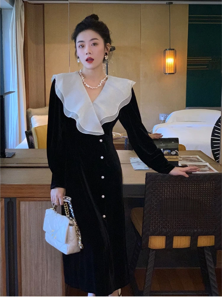 Evening Party Elegant Midi Dresses Women Black Velvet Causal France Vintage Dress Slim Koera Dress Winter Lady for New Year 2022
Evening Party Elegant Midi Dresses Women Black Velvet Causal France Vintage Dress Slim Koera Dress Winter Lady for New Year 2022