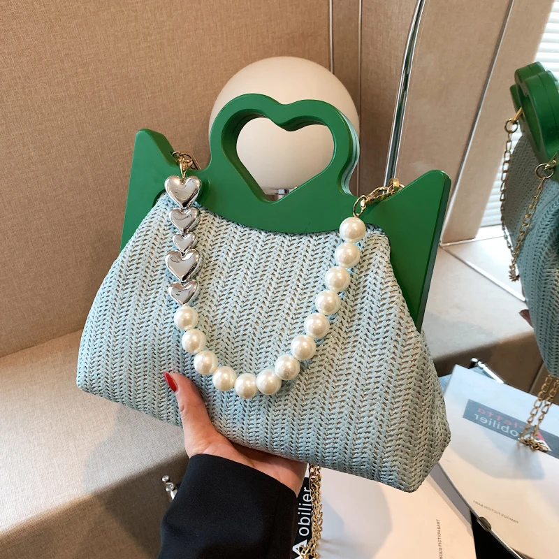 Brand Handbag Woven Bag Women Heart Love Handle Straw Bag Pearl Chain Clutches Summer Travel Beach Crossbody Bag Purse Female
Brand Handbag Woven Bag Women Heart Love Handle Straw Bag Pearl Chain Clutches Summer Travel Beach Crossbody Bag Purse Female