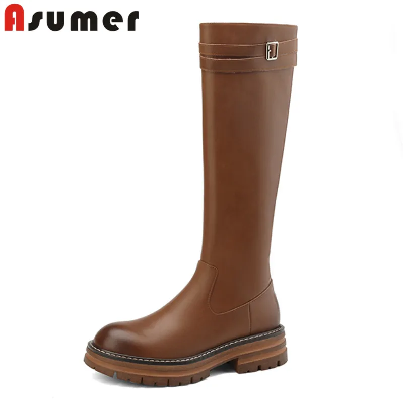 ASUMER 2023 New Winter Genuine Leather Platform Women Boots Popular Thick Med Heels Shoes Zipper Ladies Knee High Boots
ASUMER 2023 New Winter Genuine Leather Platform Women Boots Popular Thick Med Heels Shoes Zipper Ladies Knee High Boots