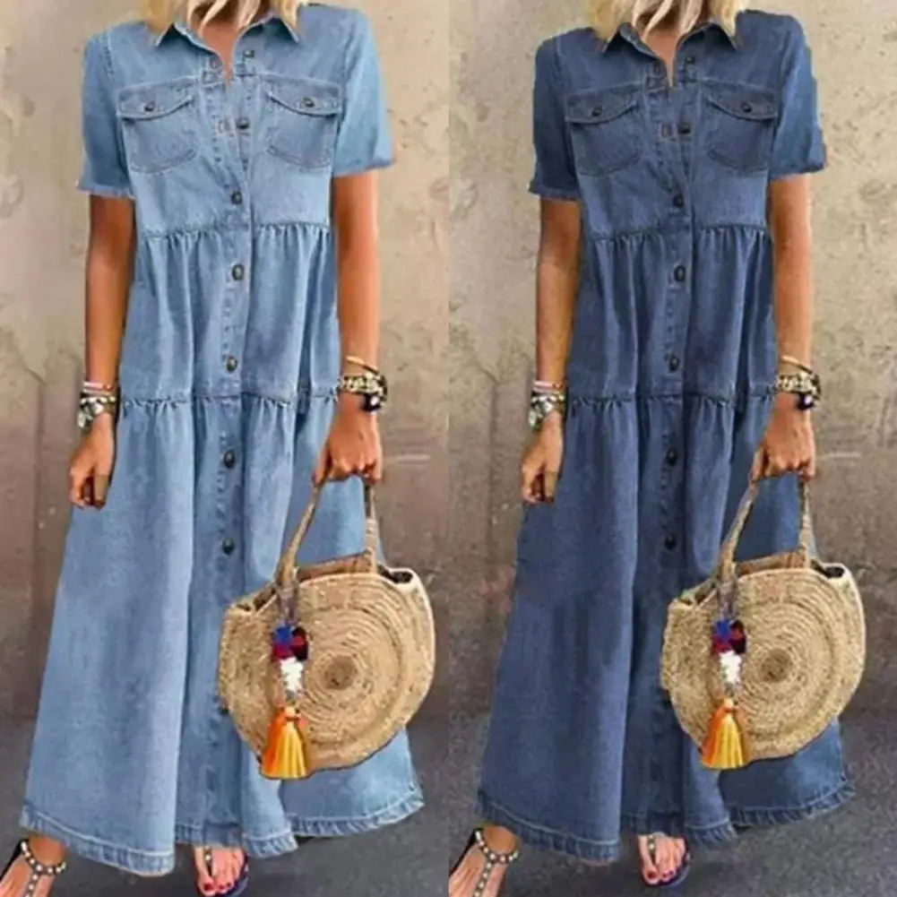 Women's Dress Ladies Summer Fashion Retro Women Short Sleeve Turn Down Collar Pockets Buttons Long Loose Denim Jean Dress
Women's Dress Ladies Summer Fashion Retro Women Short Sleeve Turn Down Collar Pockets Buttons Long Loose Denim Jean Dress