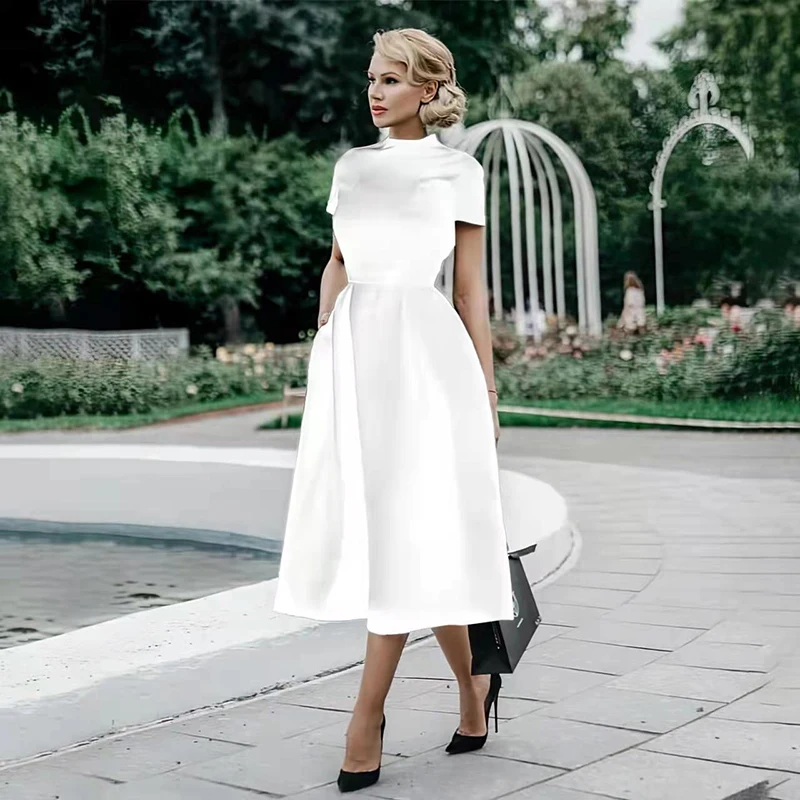 2023 Temperament Women Solid O-neck Short Sleeve Big Hem High Waist Dress Fashion Elegant Slim Office Lady Summer New Dress
2023 Temperament Women Solid O-neck Short Sleeve Big Hem High Waist Dress Fashion Elegant Slim Office Lady Summer New Dress