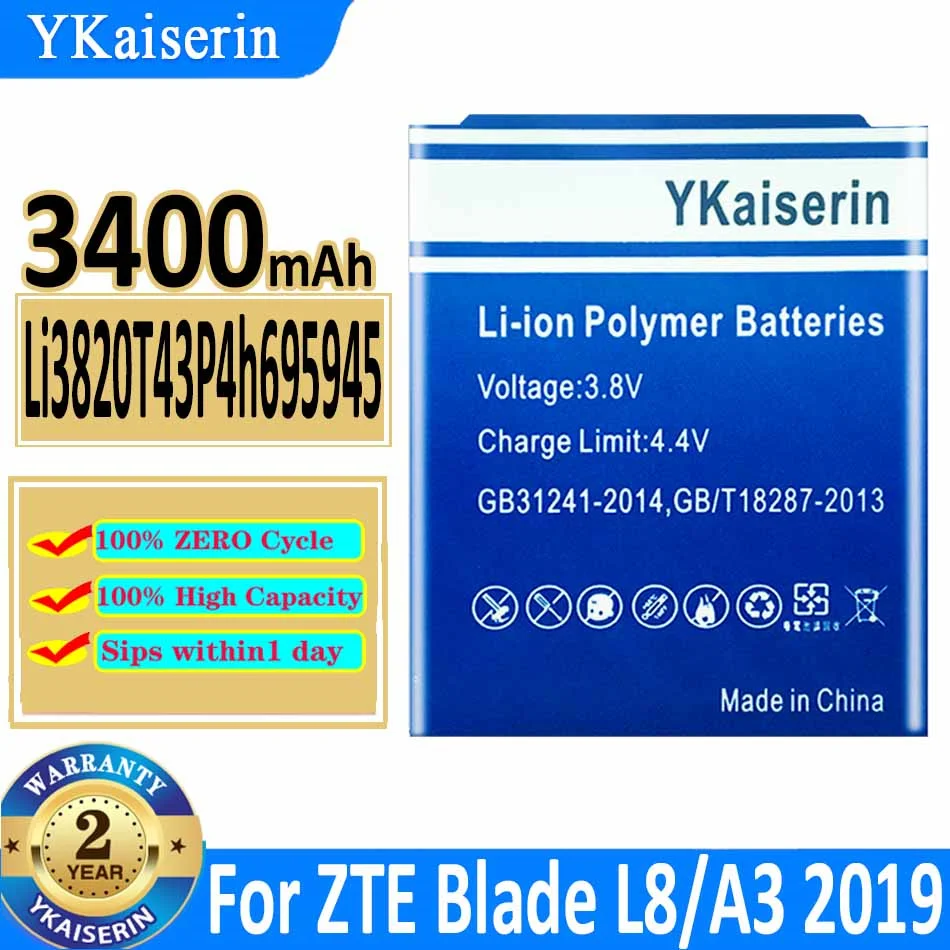 

Запасная батарея ykaisin Li3820T43P4h695945 3400 мАч для ZTE Blade L8/A3 2019 мобильный телефон Bateria