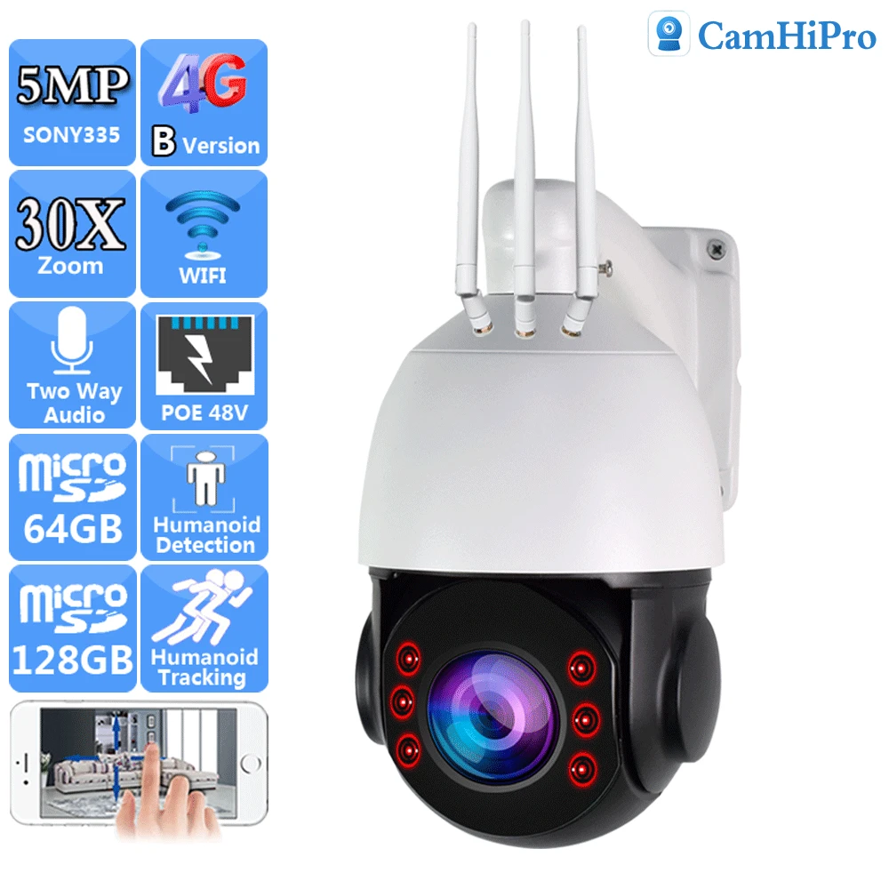 3G 4G SIM Card Wireless Security IP Camera Wifi Sony335 5MP POE 48V PTZ Dome 30X Zoom Auto Focus Two Way Audio Humanoid Tracking
3G 4G SIM Card Wireless Security IP Camera Wifi Sony335 5MP POE 48V PTZ Dome 30X Zoom Auto Focus Two Way Audio Humanoid Tracking