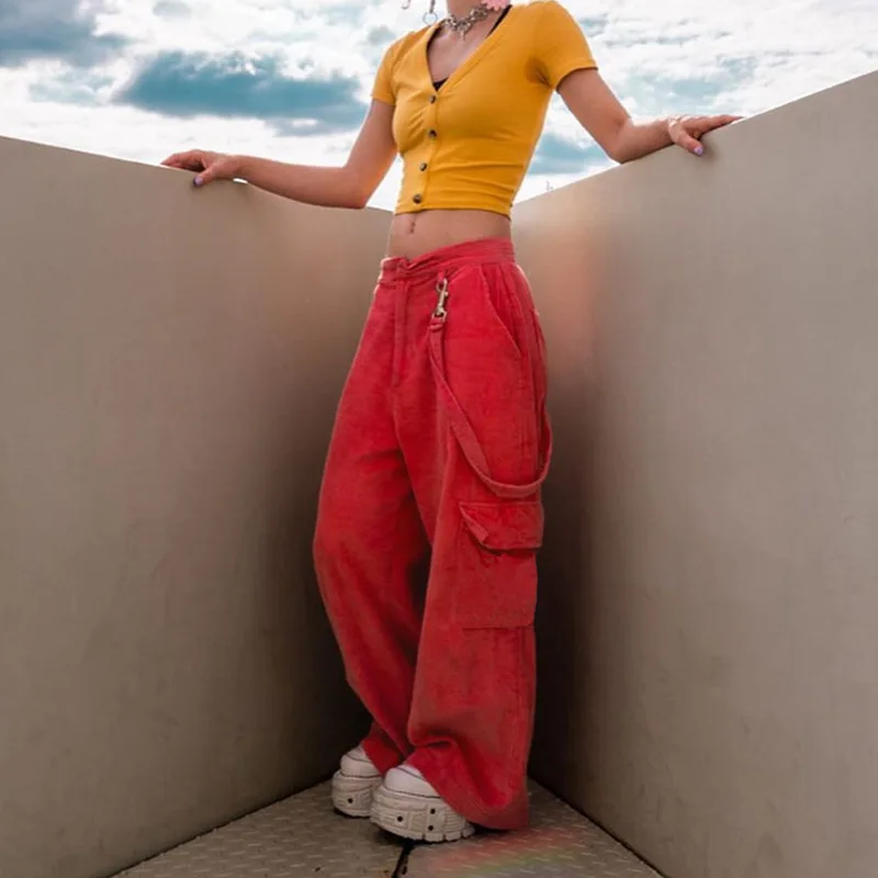 Retro Fashion Jogging Women's Wide-leg Streetwear Sports Pants High-waist Pants Corduroy Streamers Casual Straight-leg Pants
Retro Fashion Jogging Women's Wide-leg Streetwear Sports Pants High-waist Pants Corduroy Streamers Casual Straight-leg Pants