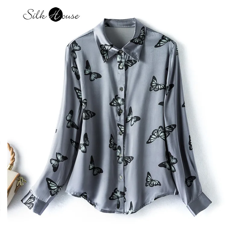 2022 Fashion Women's Shirt Natural Mulberry Silk Grey Blue Background Butterfly Print Long Sleeved Women's Shirt
2022 Fashion Women's Shirt Natural Mulberry Silk Grey Blue Background Butterfly Print Long Sleeved Women's Shirt