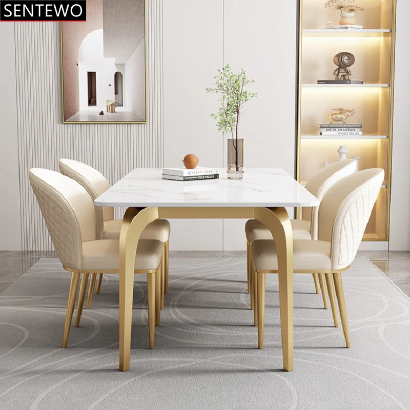 Роскошные обеденные столы, набор обеденных стульев с металлической титановой Золотой основой, стол из искусственного мрамора, кухонная мебель, стулья 
Роскошные обеденные столы, набор обеденных стульев с металлической титановой Золотой основой, стол из искусственного мрамора, кухонная мебель, стулья