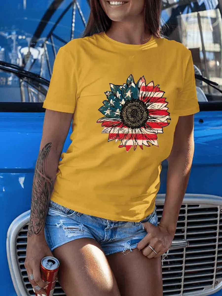 Sunflower Flag Printed Shirt Casual T Shirt Women O-neck Short Sleeve Tshirt Female Cotton Round Neck Tees Tops
Sunflower Flag Printed Shirt Casual T Shirt Women O-neck Short Sleeve Tshirt Female Cotton Round Neck Tees Tops