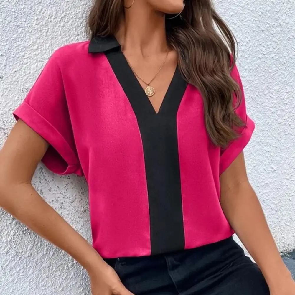V-neck Women Summer Shirt Color Matching Batwing Short Sleeve Soft Commute Elegant Office Lady Blouses Top Female Clothes blusas
V-neck Women Summer Shirt Color Matching Batwing Short Sleeve Soft Commute Elegant Office Lady Blouses Top Female Clothes blusas
