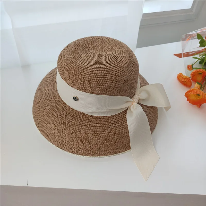 

Retro French Hepburn Straw Hat Bow Female Summer Seaside Big Brim Sun Protection Shade Travel Vacation Leisure Wild Brim Beach