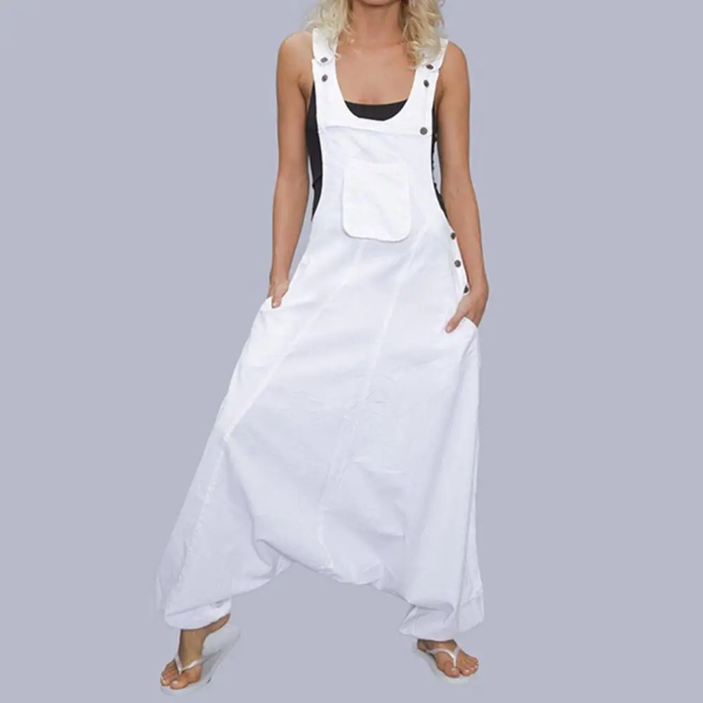 

Chic Low Armpit Baggy Women Overalls Pockets Women Jumpsuit Super Deep Crotch Individual Summer Jumpsuit Daily Garment