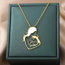 Warm Family Pregnant Baby Necklace Mother Day Gift Stainless Steel Women Mom Kid Pendant Necklace Choker Love Heart Jewelry Wife