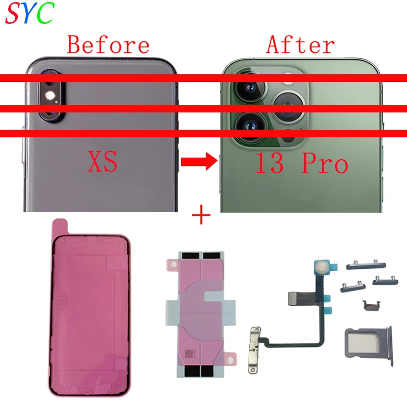 Battery Back Cover + Middle Chassis Frame + SIM Tray + Side Key Parts Housing For iPhon XS Like 13 Pro Change Repair Parts
Battery Back Cover + Middle Chassis Frame + SIM Tray + Side Key Parts Housing For iPhon XS Like 13 Pro Change Repair Parts