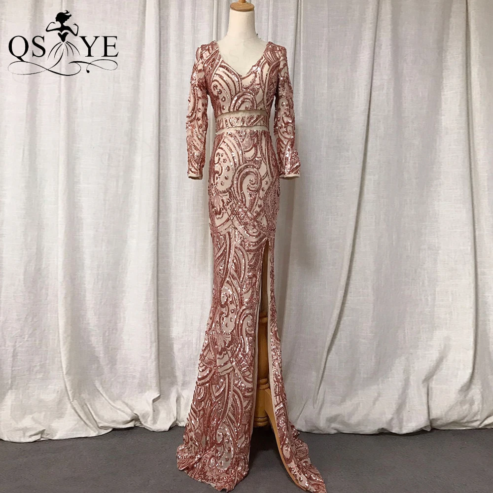 Gold Sequin Evening Dresses Sparkle Pattern Lace Mermaid Prom Gown Long Sleeves Split Glitter Party V Neck Backless Formal Dress
Gold Sequin Evening Dresses Sparkle Pattern Lace Mermaid Prom Gown Long Sleeves Split Glitter Party V Neck Backless Formal Dress