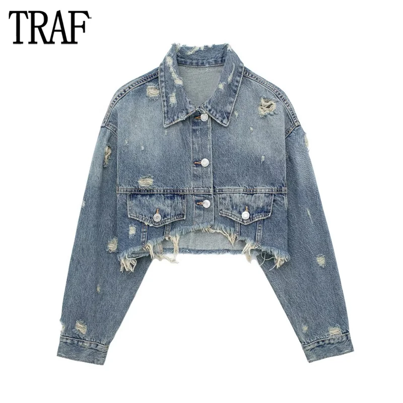 TRAF 2023 Denim Cropped Jacket Women Blue Oversize Jacket Woman Long Sleeve Bomber Jackets for Women Autumn Ripped Women Jackets
TRAF 2023 Denim Cropped Jacket Women Blue Oversize Jacket Woman Long Sleeve Bomber Jackets for Women Autumn Ripped Women Jackets