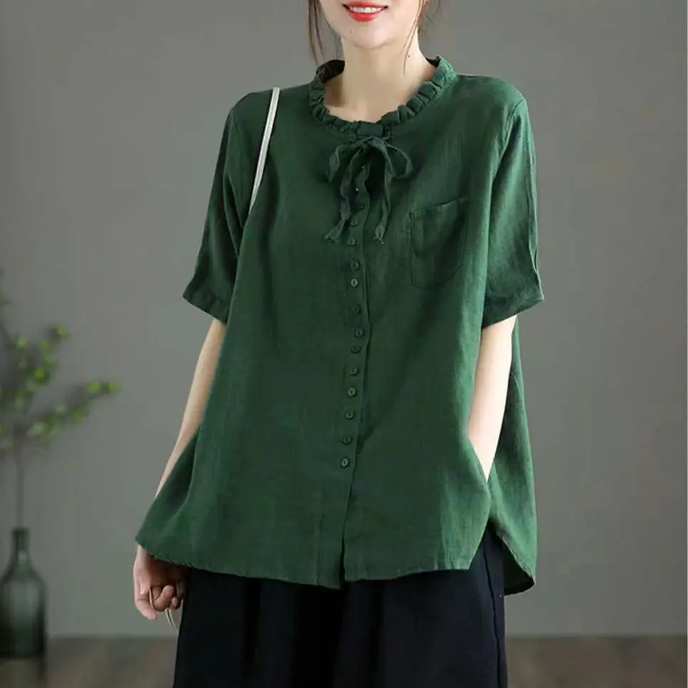 Free Shipping Summer Literature And Art Style Retro Blouses Loose Leisure Office Lady Green Tops
Free Shipping Summer Literature And Art Style Retro Blouses Loose Leisure Office Lady Green Tops