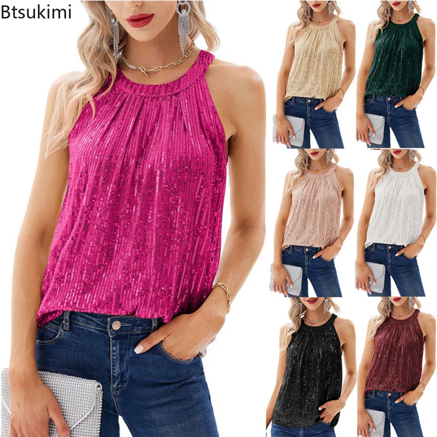 2023 Women's Summer Sequin Suspender Vest Shirts Party Club Sexy Tank Tops Female Hollow Out Halt Neck Women's Party Clothing 
2023 Women's Summer Sequin Suspender Vest Shirts Party Club Sexy Tank Tops Female Hollow Out Halt Neck Women's Party Clothing
