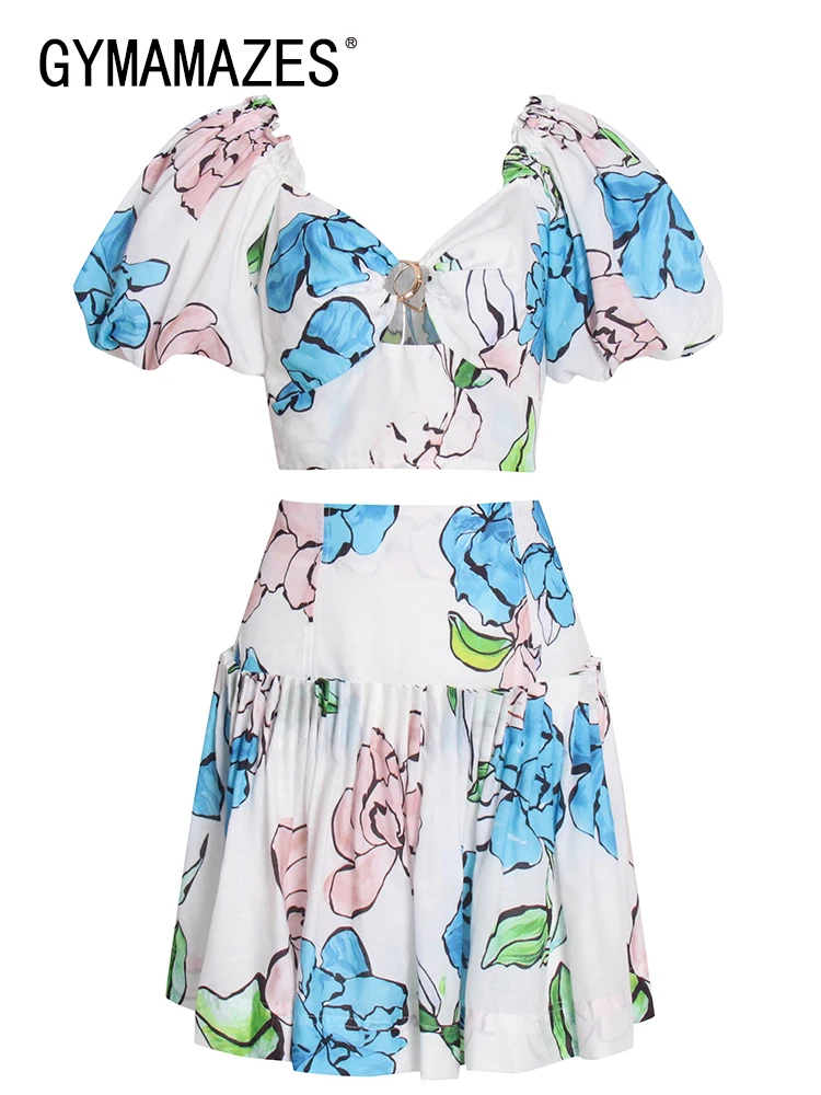 GYMAMAZES Vintage Two Piece Set Womens Square Collar Puff Sleeve Tops High Waist Mini Skirts Print Colorblock Sets Female Style
GYMAMAZES Vintage Two Piece Set Womens Square Collar Puff Sleeve Tops High Waist Mini Skirts Print Colorblock Sets Female Style