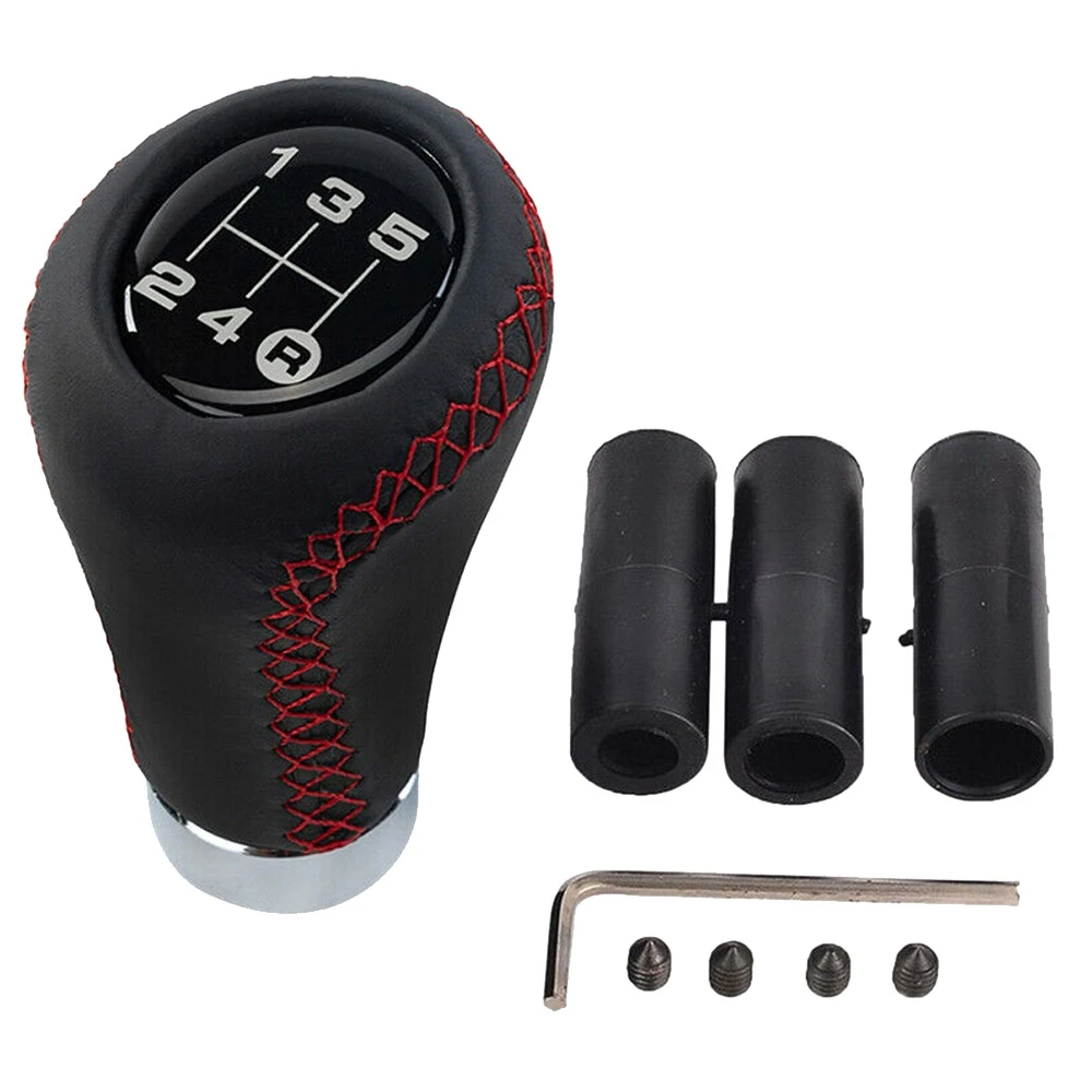 

5 Speed Leather Stick Shift Knob Car Gear Shifting Shifter Lever Knobs Head Fit for Most Manual Vehicle, Black Leather