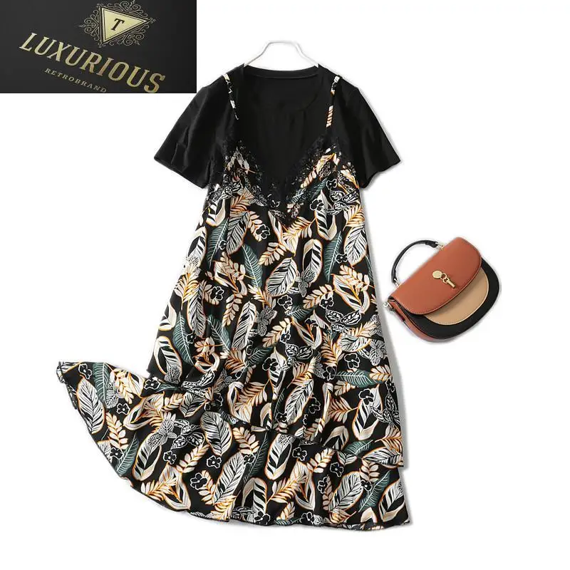 Fake Two Piece Dress Women 2024 Summer New Fashion Casual A-line Print Short Sleeve Patchwork Knee-length Empire O-neck Dresses
Fake Two Piece Dress Women 2024 Summer New Fashion Casual A-line Print Short Sleeve Patchwork Knee-length Empire O-neck Dresses