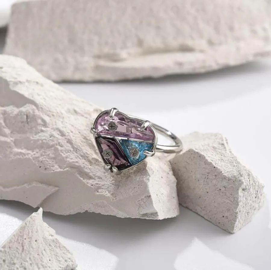 Bright peach heart rainbow gems ring love heart summer tender girls super sweet open Color block romance ring
Bright peach heart rainbow gems ring love heart summer tender girls super sweet open Color block romance ring