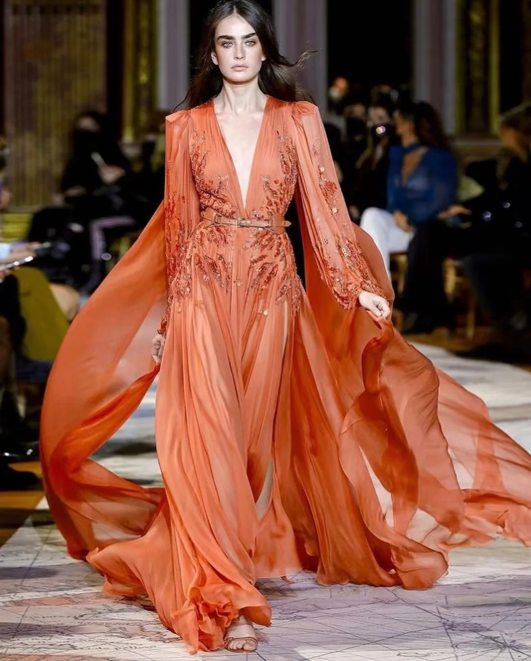 Женское вечернее платье Merida, элегантное оранжевое платье с поясом, вышивкой из бисера, V-образным вырезом, оборками и длинными рукавами-фонариками, для выпускного вечера, 2023 
Женское вечернее платье Merida, элегантное оранжевое платье с поясом, вышивкой из бисера, V-образным вырезом, оборками и длинными рукавами-фонариками, для выпускного вечера, 2023