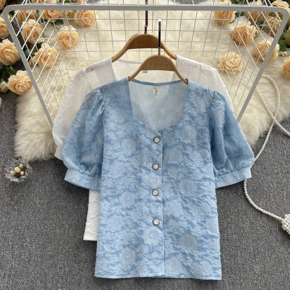 2022 Summer New French Retro Jacquard Classic Style Puff Sleeve Shirt Versatile Top Womens Shirts
2022 Summer New French Retro Jacquard Classic Style Puff Sleeve Shirt Versatile Top Womens Shirts