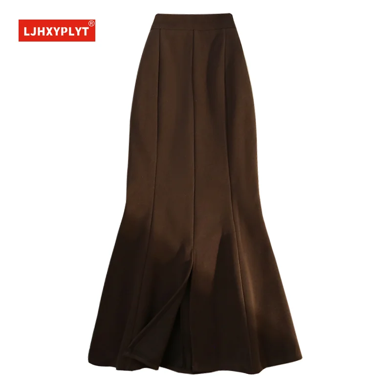 Black Slit Wool Fishtail Skirt Women's Spring Autumn Hong Kong Style Commute High Waist Mid-length Brown A-line Hip Skirt Female
Black Slit Wool Fishtail Skirt Women's Spring Autumn Hong Kong Style Commute High Waist Mid-length Brown A-line Hip Skirt Female