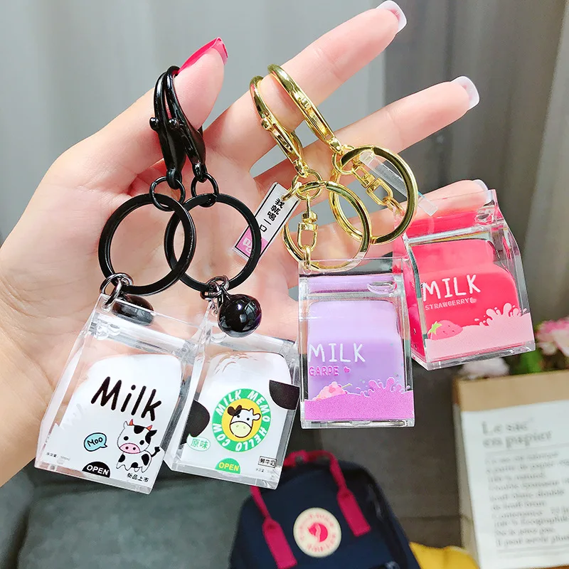 Creative Cartoon Milk Keychain Acrylic Dynamic Liquid Pendant Key Chain Jewelry Ornament Accesoires Key Ring Children's Gift
Creative Cartoon Milk Keychain Acrylic Dynamic Liquid Pendant Key Chain Jewelry Ornament Accesoires Key Ring Children's Gift