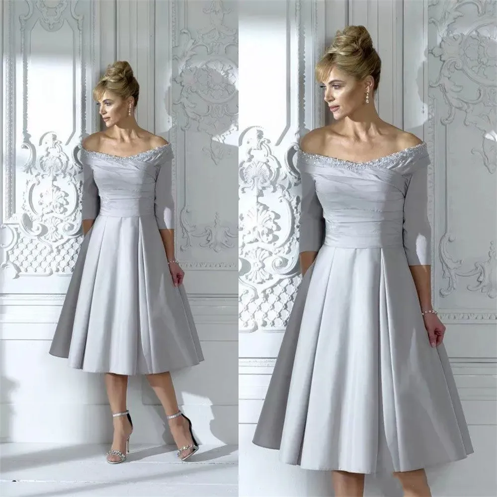 Vintage Light Silver Mother Of The Bride Dresses Sleeves Off Shoulder Beaded Wedding Guest Dress A Line Mother Evening Gowns
Vintage Light Silver Mother Of The Bride Dresses Sleeves Off Shoulder Beaded Wedding Guest Dress A Line Mother Evening Gowns