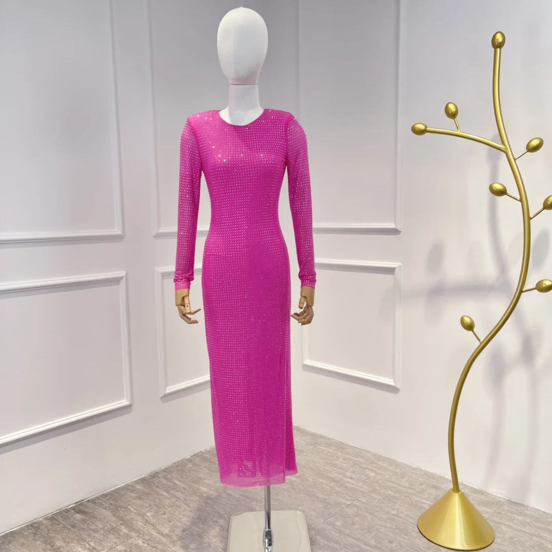 Top Quality Latest 2022 Hot Sale Fluorescent Pink Hotfix Rhinestone Shining Bodycone Sexy Midi Dress for Women
Top Quality Latest 2022 Hot Sale Fluorescent Pink Hotfix Rhinestone Shining Bodycone Sexy Midi Dress for Women