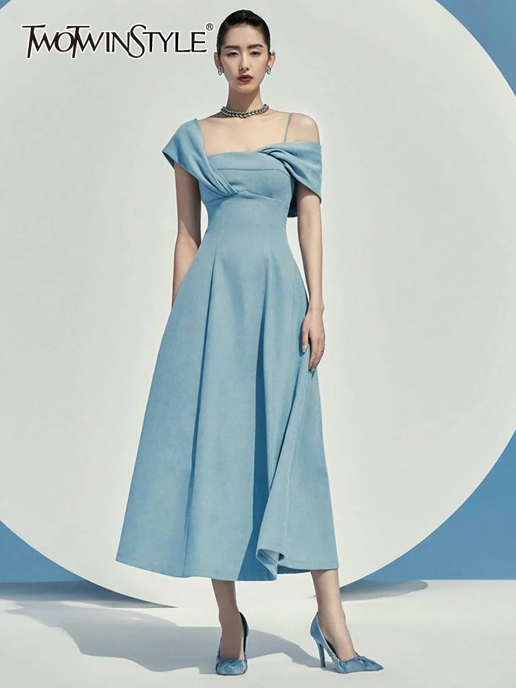 TWOTWINSTYLE Solid Dresses For Women Square Collar Sleeveless High Waist Folds Elegant Temeprament Dress Female Summer Fashion 
TWOTWINSTYLE Solid Dresses For Women Square Collar Sleeveless High Waist Folds Elegant Temeprament Dress Female Summer Fashion