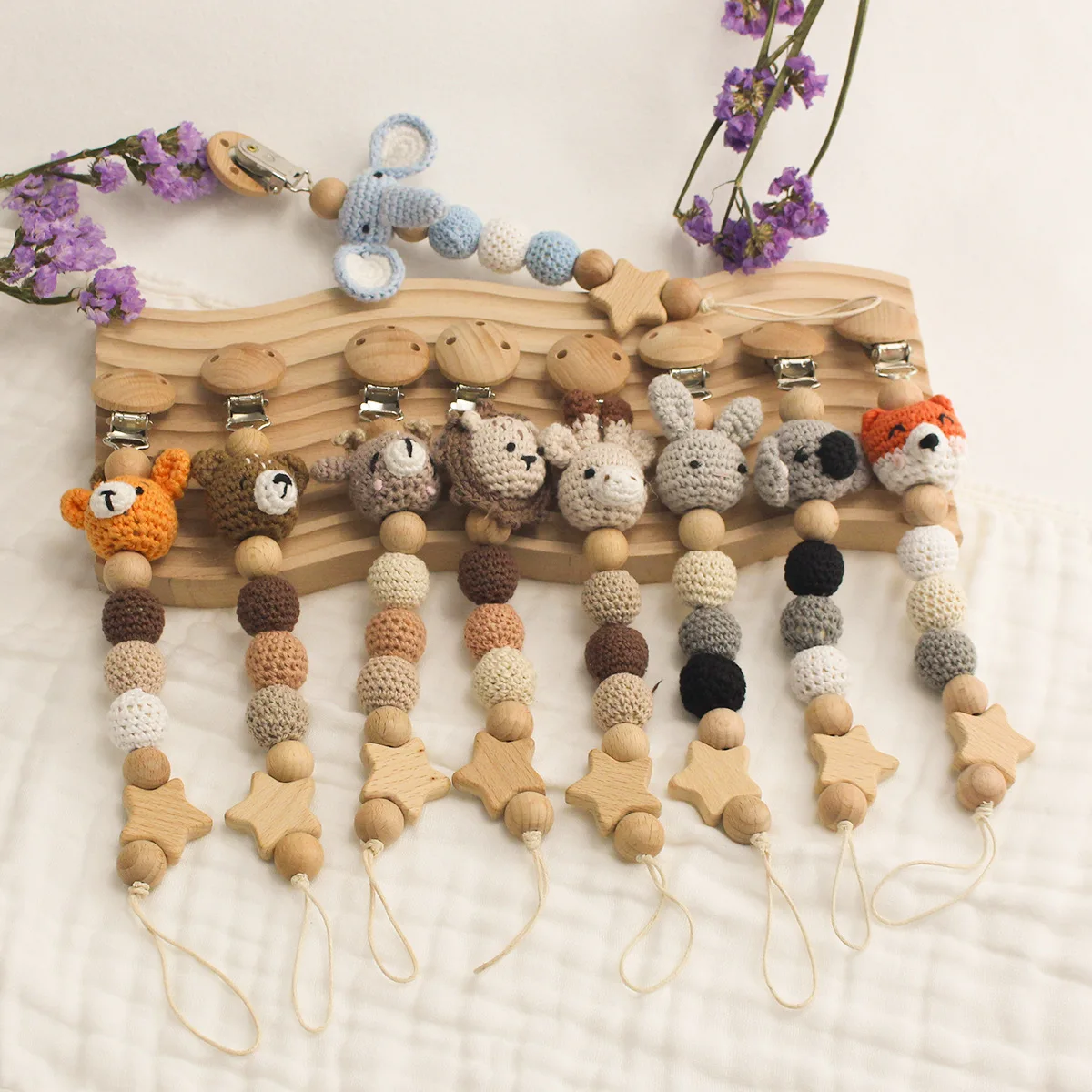 Newborn Baby Pacifier Clip Wooden Cute Cartoon Crochet Hook Animals Chain Clip Leashes for Teethers
Newborn Baby Pacifier Clip Wooden Cute Cartoon Crochet Hook Animals Chain Clip Leashes for Teethers