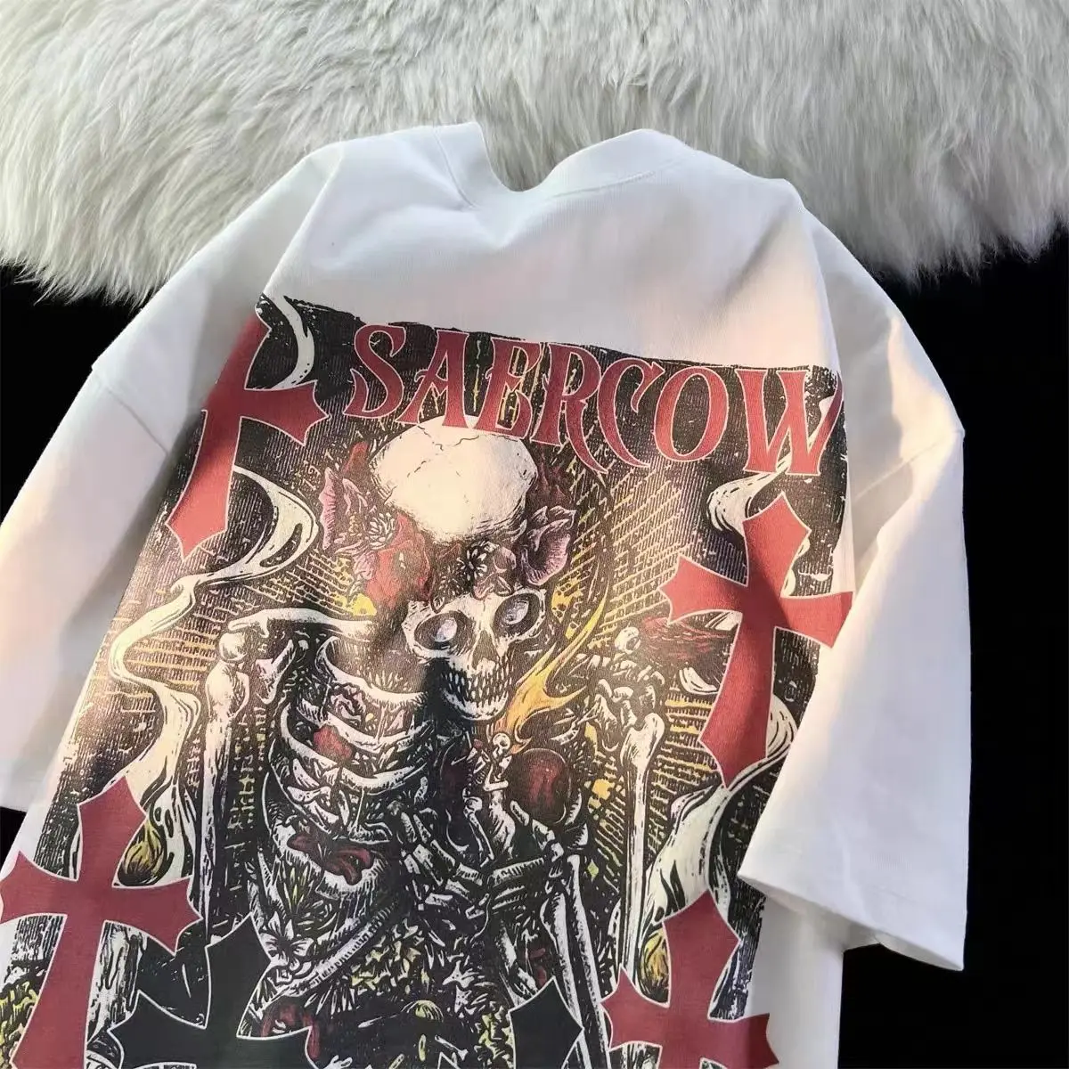 Pure cotton American high street skull print short sleeved T-shirt summer loose European and American street hiphop y2k clothes
Pure cotton American high street skull print short sleeved T-shirt summer loose European and American street hiphop y2k clothes