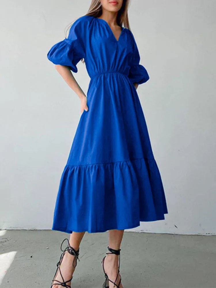 2022 Spring Solid Pleated Hem Boho Dress Women Elegant V Neck Office Long Dress Summer Lantern Sleeve Elastic Waist Party Dress
2022 Spring Solid Pleated Hem Boho Dress Women Elegant V Neck Office Long Dress Summer Lantern Sleeve Elastic Waist Party Dress
